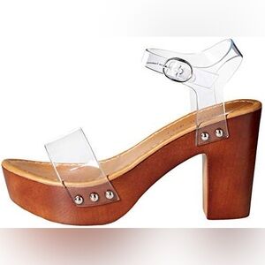 Madden Girl Women's LIFFT Heeled Sandal, Clear, size US 9